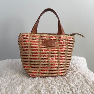 Kate Spade red sequin and straw handbag.